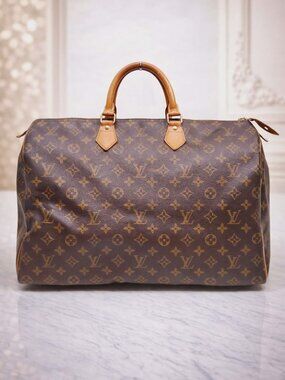 Authentic Louis Vuitton Speedy 40 Monogram Brown Canvas LV Large Travel Handbag